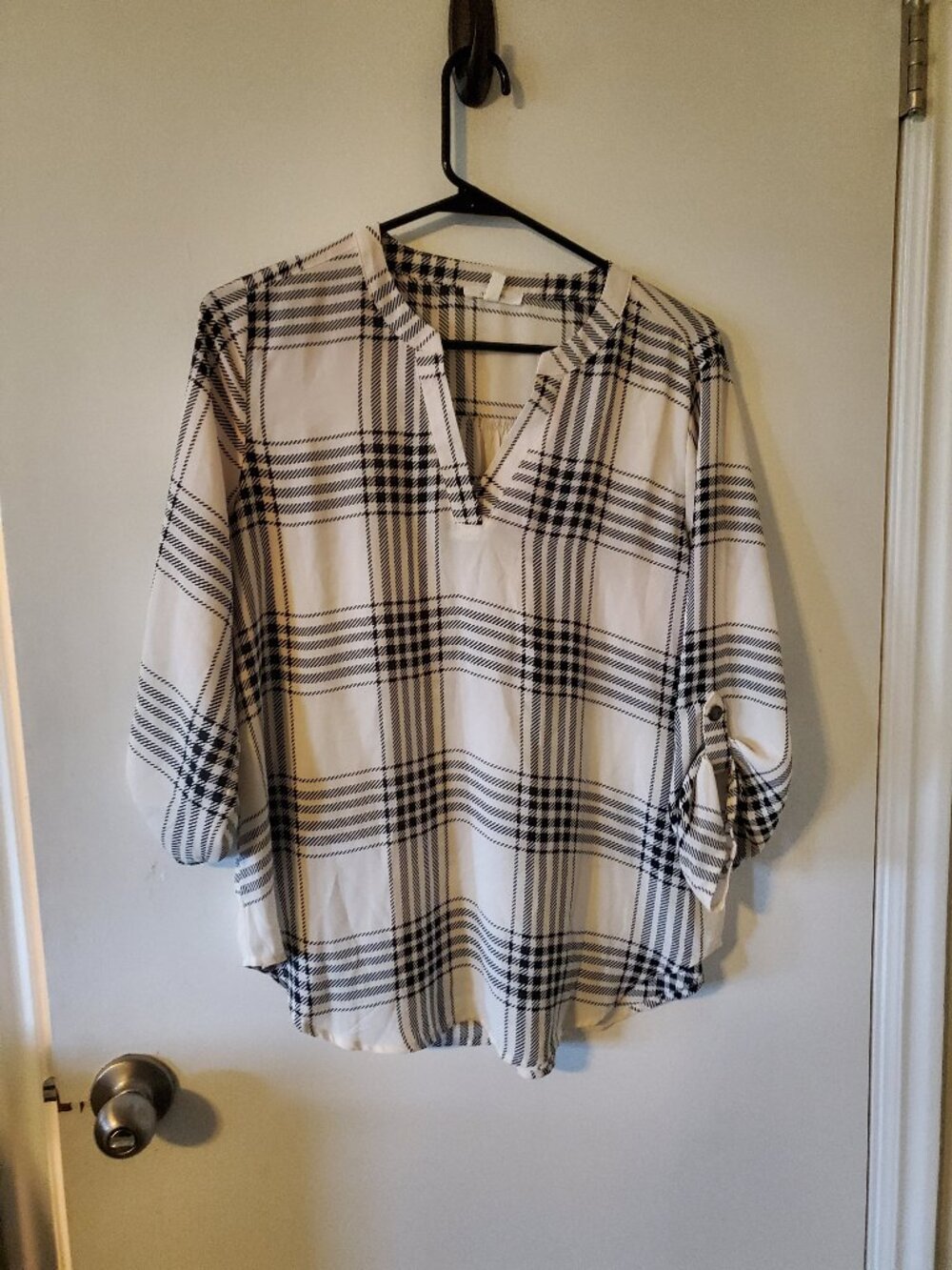Black and white plaid blouse